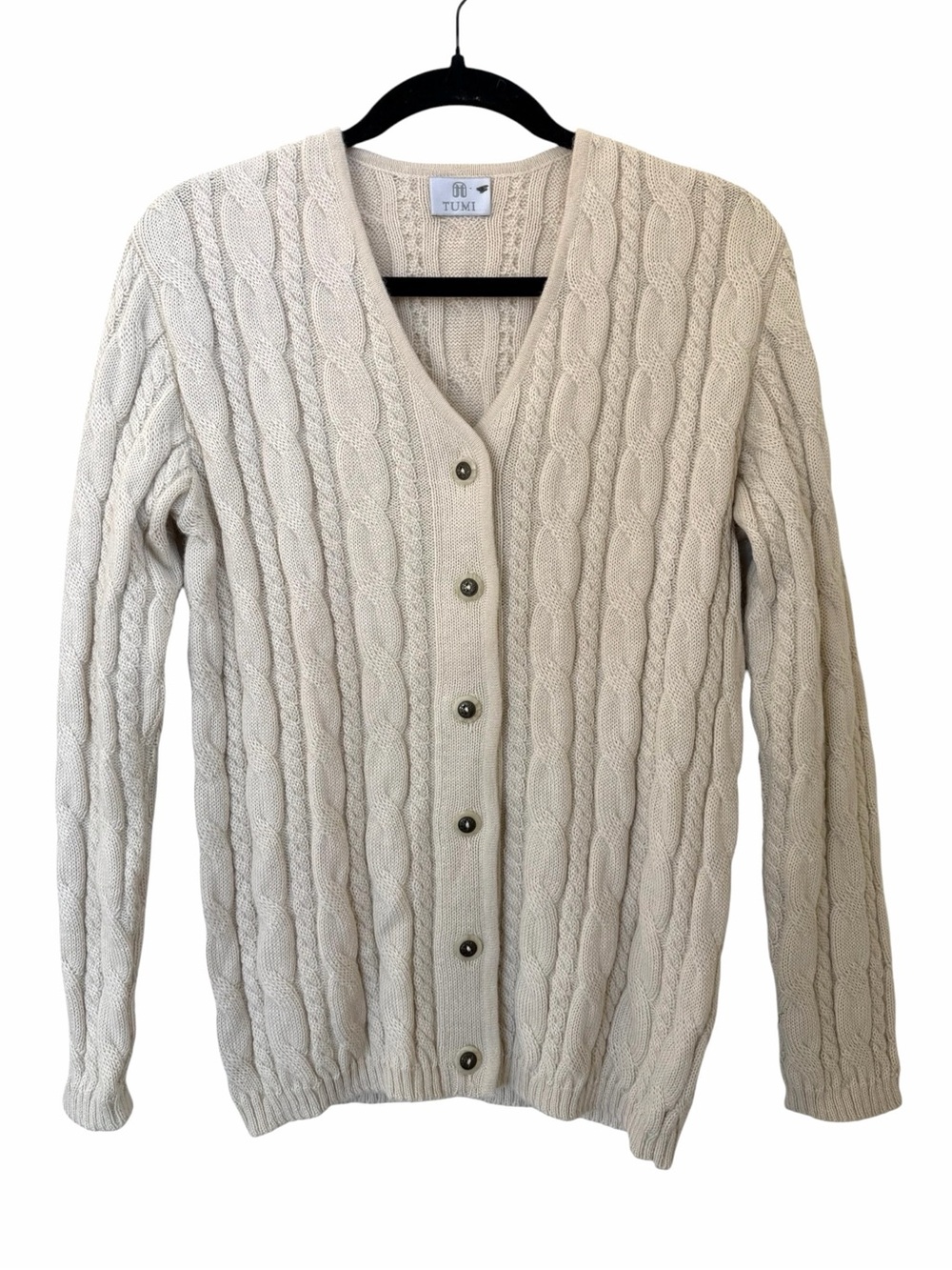 Tumi Baby Alpaca Cream Cable-Knit Button-Front Cardigan Sweater
